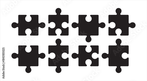 Minimal puzzle pieces icon set representing connection collaboration and logic