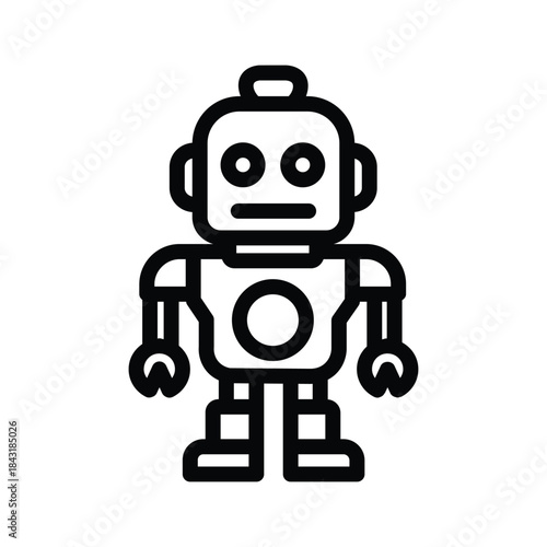 Minimalist humanoid robot icon with arms and legs, representing artificial intelligence, robotics, automation technology, and futuristic innovation