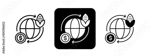 Trade  Solid color and black line drawing vector illustration set