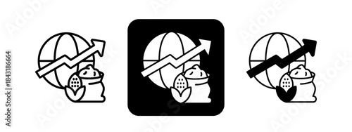 Investment  Solid color and black line drawing vector illustration set