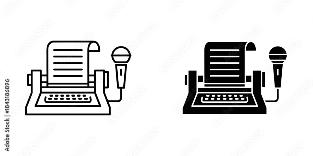 Fotografie Journalism and reporting icon typewriter with microphone for news or transcripti