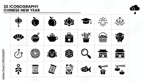 Black Chinese New Year icons set