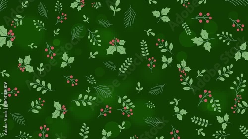 Holiday botanical Seamless pattern Animation with green leaves and red berries, perfect for festive Backdrop designs,