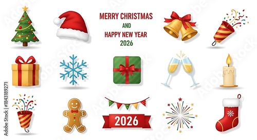 Festive season and new year celebration icons, a joyful collection of winter holiday graphic elements