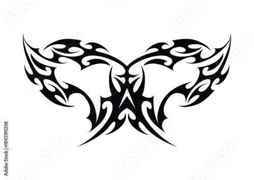 Symmetrical Tribal Wing Tattoo Design