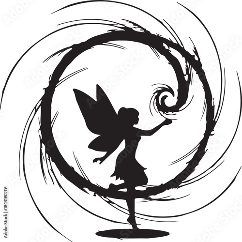 Enchanted Fairy Silhouette with Flower – Magical Fantasy Illustration.