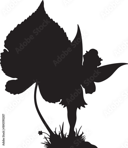 Enchanted Fairy Silhouette with Flower – Magical Fantasy Illustration.