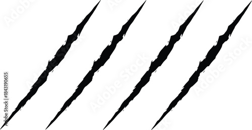 Angry Monster Animal Claw Scratch Marks Vector Black Grunge Lines Rip Tear Design Element Abstract Damage Sticker Halloween Decoration