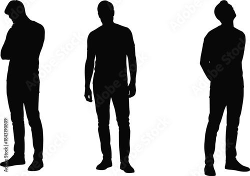 Black Silhouettes of Man and Woman Standing Back-to-Back, Relationship Conflict, Separation, Distance, or Ignorance, Profile View Vector.