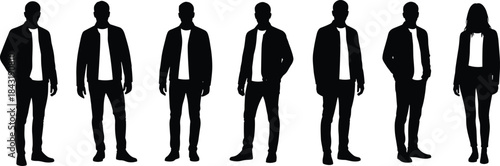 Black Silhouettes of Man and Woman Wearing Headphones, Listening to Music or Podcast, Modern Audio Technology and Casual Lifestyle Vector.