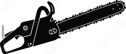 Chainsaw Black Silhouette Vector Illustration Power Tool Equipment Lumberjack Cutting Wood Forestry Industry Construction Work Icon Isolated