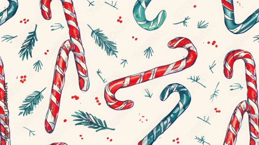 Obraz premium Hand-drawn Christmas candy cane pattern