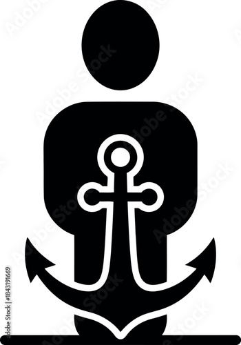 Silhouette of a person sitting with an anchor silhouette