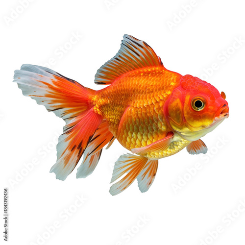 Bright orange goldfish swimming isolated on transparent background