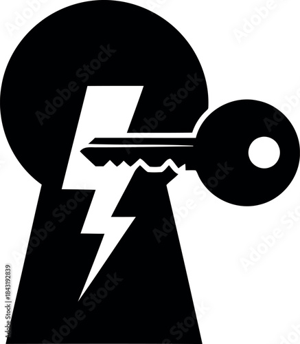 Key silhouette with lightning bolt through it
