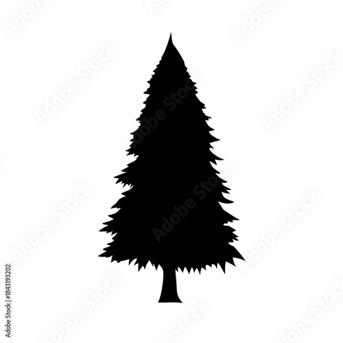 Black Pine Tree Silhouette Vector Icon for Nature and Forest Design