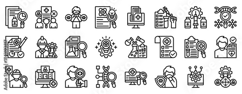Medical Research Icon Set Collection Outline Style. Vector illustration.