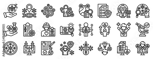 Biomedical Science Icon Set Collection Outline Style. Vector illustration.