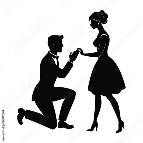 Love Proposal Silhouette with Man Kneeling