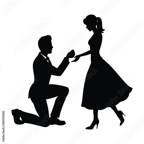 Love Proposal Silhouette with Man Kneeling