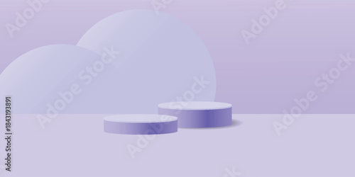 Abstract podium stage scene with geometric platform background vector. 3d rendering cylinder with podium stand show products stage showcase pedestal modern 3d studio beige blue pastel. modern