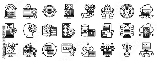 App Development Icon Set Collection Outline Style. Vector illustration.
