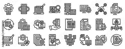 Mobile Coding Icon Set Collection Outline Style. Vector illustration.