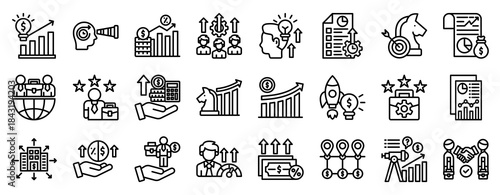 Business Growth Icon Set Collection Outline Style. Vector illustration.
