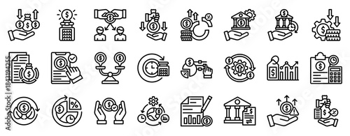 Cost Saving Icon Set Collection Outline Style. Vector illustration.