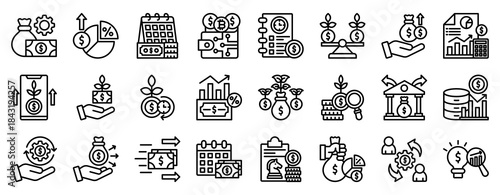 Return On Investment Icon Set Collection Outline Style. Vector illustration.