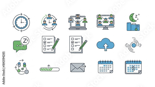Cloud Computing and Digital Office Vector Icons