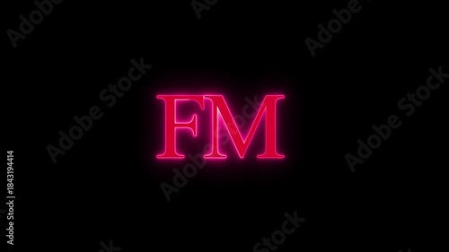 Neon fm lettering text on black background