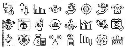 Stock Exchange Icon Set Collection Outline Style. Vector illustration.
