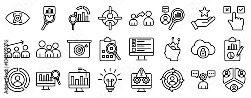 Consumer Research Icon Set Collection Outline Style. Vector illustration.