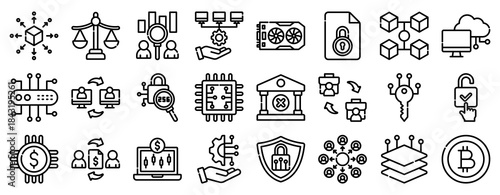 Digital Finance Icon Set Collection Outline Style. Vector illustration.