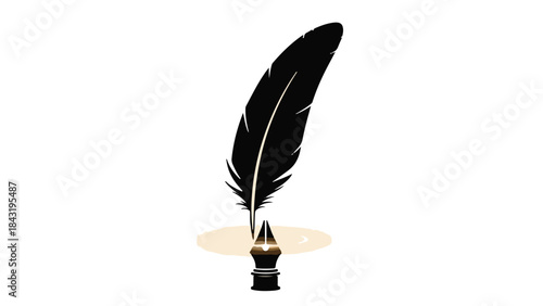 Elegant black quill pen poised to write, symbolizing creativity and classic communication.