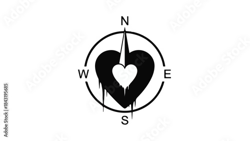 Symbolic heart compass guides towards love and direction
