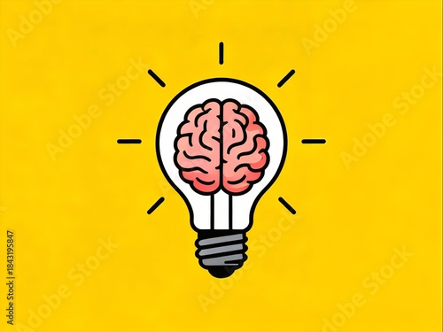 Vector illustration of a lamp and a creative human brain, the brain as a source of ideas 