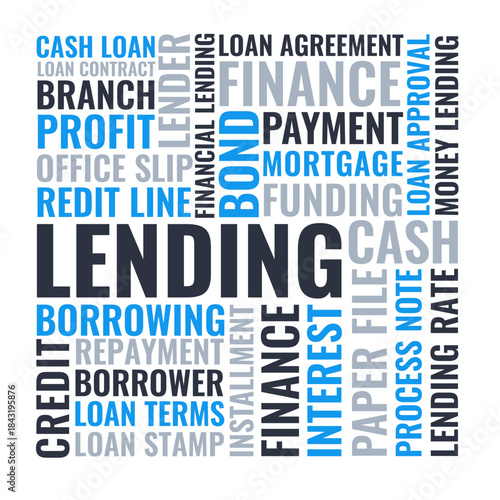 Lending Funding Square Word Cloud, Financial Loan terms agreement and payment process