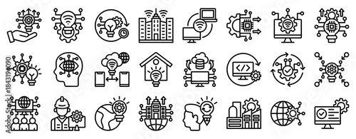 Tecnologycal Advencement Icon Set Collection Outline Style. Vector illustration.