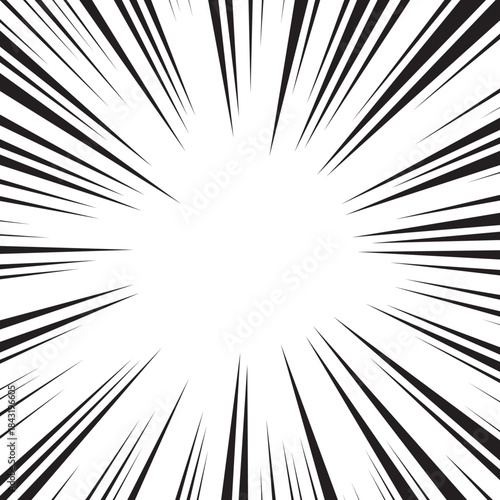 Abstract manga comic explosion background. Manga anime cartoon radial speed lines and abstract pattern for comic book burst, flash ray or explode bang action 