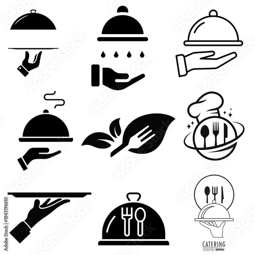 Catering Service Icons Set for Events, Buffets, Professional Food Service, and Hospitality Branding