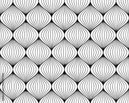 Intricate black and white geometric pattern of repeating diamond like shapes