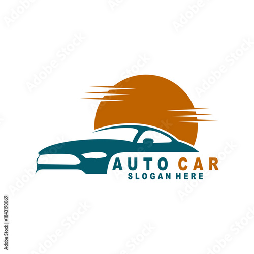 automotive car with sun logo design vector template