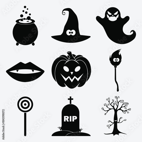 Halloween Scary Icon Set Flat