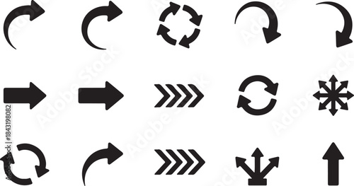 Collection Of Black Arrows In Various Shapes And Directions vector whisk