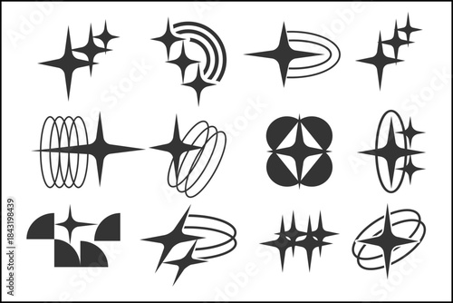 Y2K stars and sparkling icon set design , stars tattoo design set