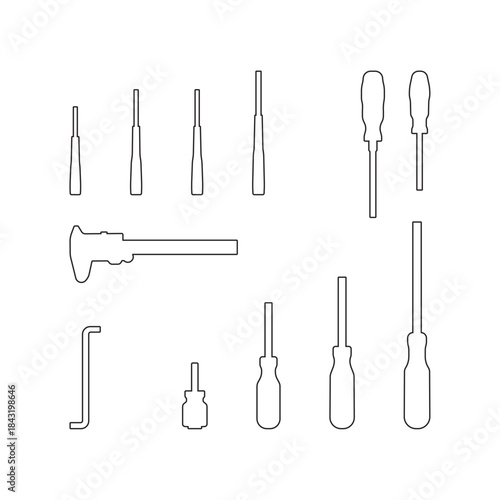 Minimal Outline Screwdriver and Hand Tools Icons