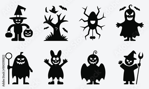 Halloween Monster Silhouette Vector Set