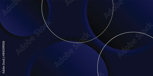 Abstract luxury dark blue navy background with gold circle and shadow. Modern textured dark blue background with realistic geometric shapes. modern design